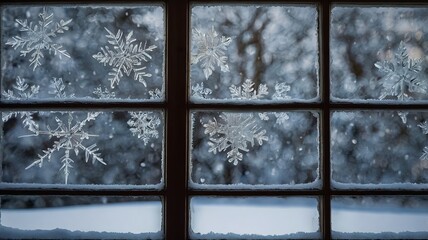 
Christmas background with snowflakes outside the window
