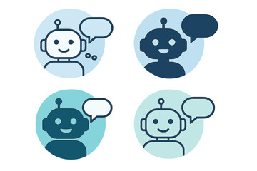Chatbot icon set. Virtual assistant robot avatar for website and app UI. Online customer service and support concept. AI technology communication vector illustration collection.