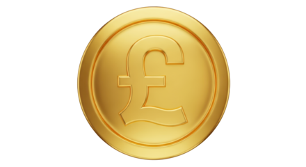 Gold coin with pound symbol isolated on a transparent background currency money
