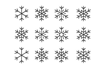 Snowflake icon set. Big collection of line winter symbols. Editable stroke. Vector snowflakes for christmas holiday design. Minimal linear pictogram for web, apps, cards, posts.