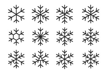 Snowflake line icon set. Winter snow frost symbols. Minimalist geometric pictogram collection. Editable stroke vector illustration for Christmas holiday card and web design decoration.