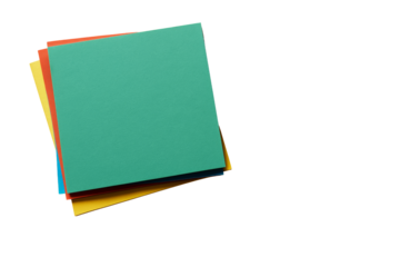 Colorful square paper sheets stacked in layers, isolated style on white background. Design element for creative collage or layout concept. Ai generative