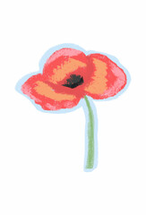 Oil pastel hand drawing Poppy flower.