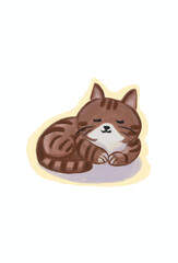 Oil pastel hand drawing cute cat cartoon sleeping.