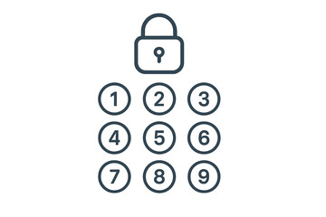 Passcode interface for mobile lock screen, login page, or password entry. Vector keypad with numbers for phone security, user authentication, and private PIN code access.