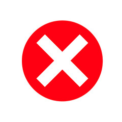 White cross mark in red circle isolated on transparent background 