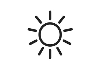 Sun icon vector. Symbol of sunny weather. Line art pictogram for web, logo, app, and UI design. Brightness, light, and heat concept. Summer season simple flat illustration.