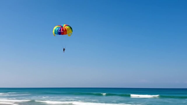 Parasailer descends over ocean waves