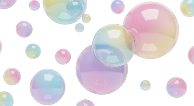 Iridescent Soap Bubbles Floating Against a Dark Void, Ethereal and Dreamlike