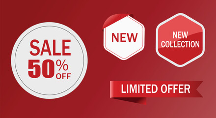 Red sale banner with 50 percent discount limited offer and new collection promotion design for shopping and marketing
