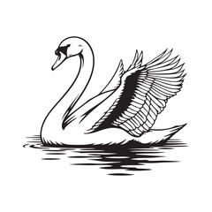 Elegant Swan Line Art Illustration on Water