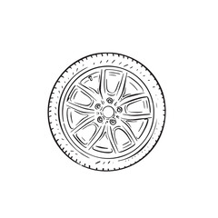 A wheel drawn in black and white. Car parts vector.