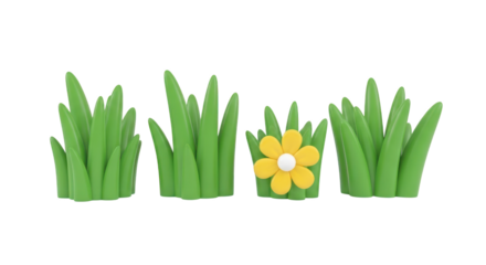 Green grass clumps with a yellow flower isolated on a transparent background clump of grass