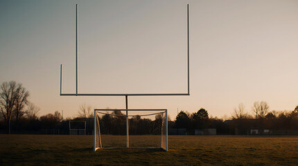 Explore the setup of a football field goal moment, ideal for sports art and intense decor inspiration