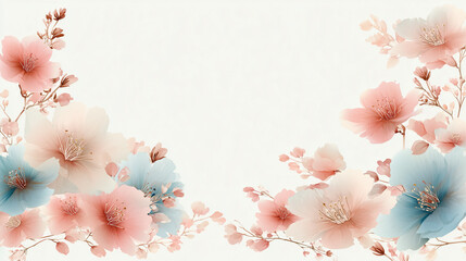 Pastel floral border frame with soft pink, blue, and peach blossoms