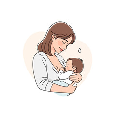 Illustration of a mother breastfeeding her baby with love and care.