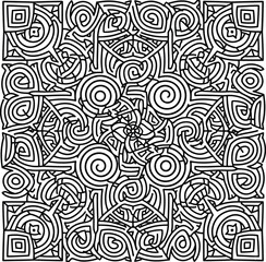 Abstract spiral square labyrinth vector, Japanese Aomori lacquer inspired symbolism of journey and cosmic flow, decorative background for invitation and brochure