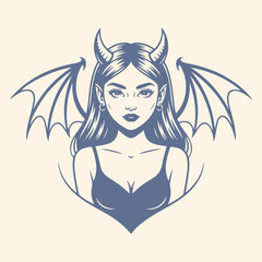 Girl - the evil angel with wings. Vector illustration.