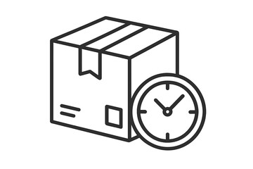 Delivery time icon. Shipping box and clock. Fast parcel delivery service concept. Logistics, deadline, and order management symbol. Express shipping vector line illustration.