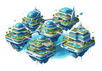 Futuristic floating cityscape with advanced architecture and lush greenery inspiring hope