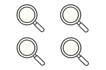 Magnifying glass icon set. Simple linear search symbol collection. Concept of find, zoom, research, analysis, and investigation. Minimal outline vector for web, apps.