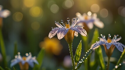 Macro shot of morning dew on delicate flower petals