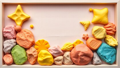 Rectangular frame of vibrant playdough, beige & white accents, ideal for craft projects,  design,  development