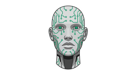 Futuristic Humanoid Robot Face with Circuitry Design.