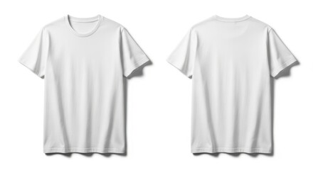 Front and back view of a plain white tshirt isolated on white background