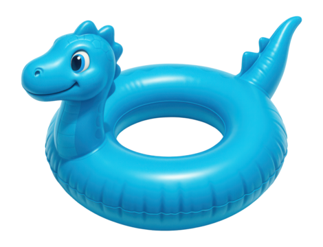 Blue inflatable ring with dinosaur head and tail.