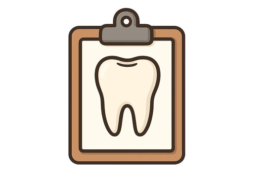 Dental chart document with isolated cartoon tooth illustration on clipboard for medical records, patient forms, dentist appointment, oral health care, checklist, app, book, web and card design