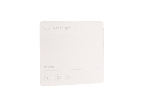 Blank recipe card with minimalist layout, isolated style on clean white background. Concept of editable kitchen element template. Ai generative