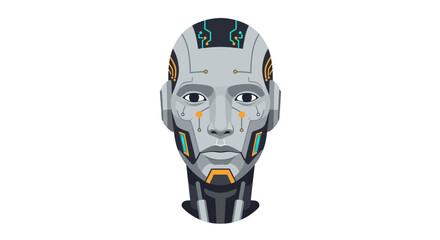Futuristic Robot Head with Circuitry Details and Humanoid Features.