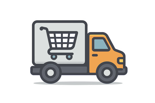 E-commerce delivery truck icon vector for logistics, shipping, online shopping, retail courier, package transportation, express shipment, fleet management, mobile app, order fulfillment concept design