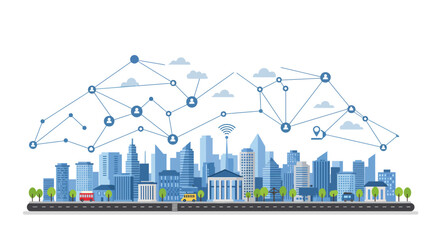 Obraz premium Connected Cityscape: Networked Urban Environment with Buildings and Transportation.