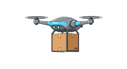 Cartoon Delivery Drone Carrying a Cardboard Box.