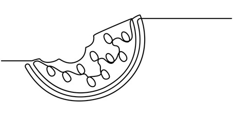 Watermelon continuous one line drawing, Bright juicy summer fruit concept, outline design illustrator. 