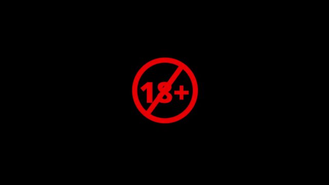 18 plus icon sign animation on black background. 18+ not allowed logo animation. 18 Plus movie icon. 4k video..