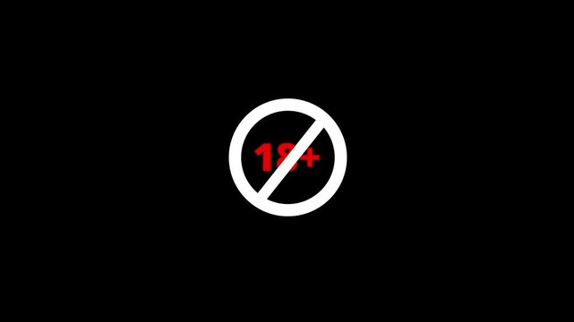 18 plus icon sign animation on black background. 18+ not allowed logo animation. 18 Plus movie icon. 4k video..