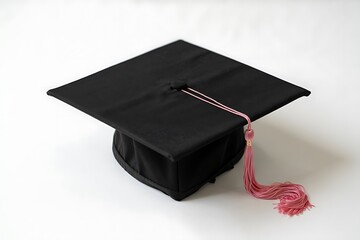 Black graduation cap isolated on transparent white background. Graduation ceremony symbol for class . Academic achievement. Formal education. University college graduation. Graduation hat with