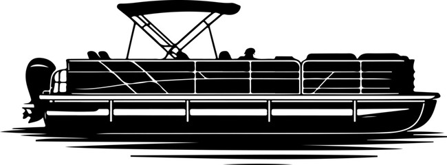 Pontoon boat silhouette vector illustration © Print