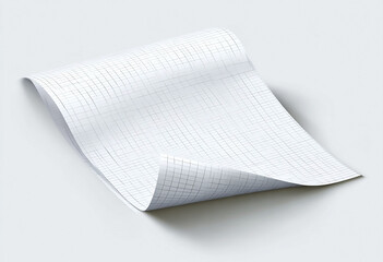 Curled graph paper sheet casting a subtle shadow, isolated on clean white background