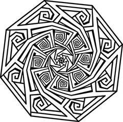 Vector concentric octagon spiral mandala, cultural Aomori heritage inspired design, symbolizing balance and eternity, seamless abstract pattern for fabric and surface print