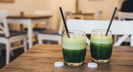 Refreshing green elixir duo on wooden table