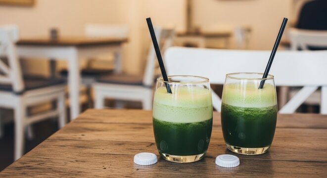 Refreshing green elixir duo on wooden table