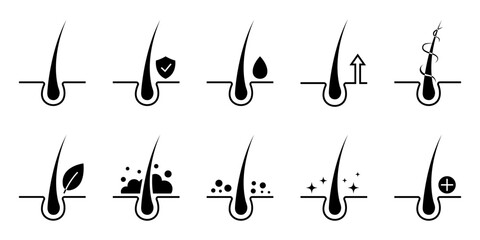 Hair Care and Shampoo vector icons. Anti Dandruff and hair mask symbols