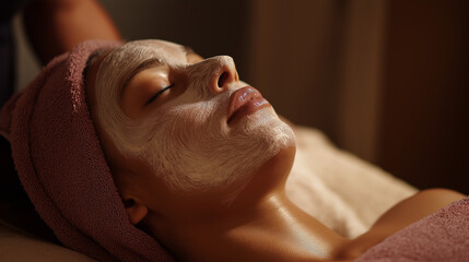 selfcare. Close-up of a relaxing facial spa treatment with gentle ambient lighting. lifestyle magazines, social media lookbooks, designed for lifestyle magazines and social media content.