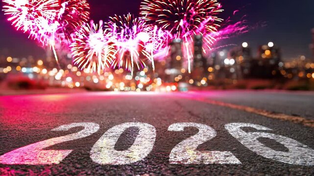 2026 is on the way in a festive atmosphere, fireworks illuminate the city, welcoming the new year