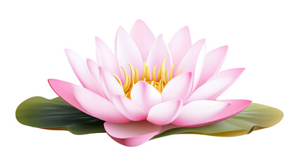 A beautifully rendered pink lotus flower in full bloom. resting gracefully on a green leaf. symbolizing purity and tranquility. perfect for nature-themed designs or wellness content
