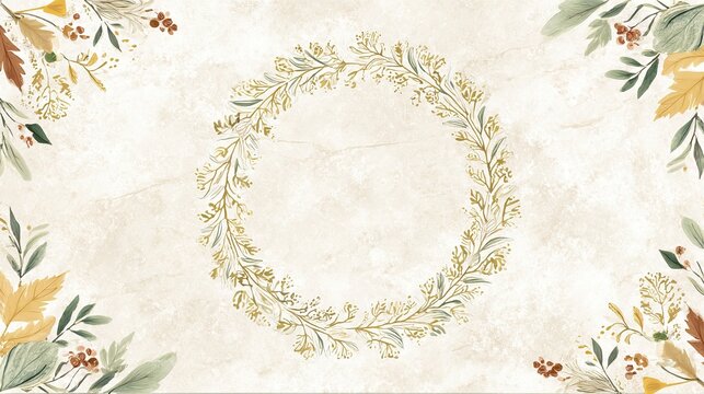wreath. Delicate golden wreath with watercolor-style leaves, radiating elegance on a neutral background. gardening catalogs, home-decor guides, designed for home decor and floral branding.